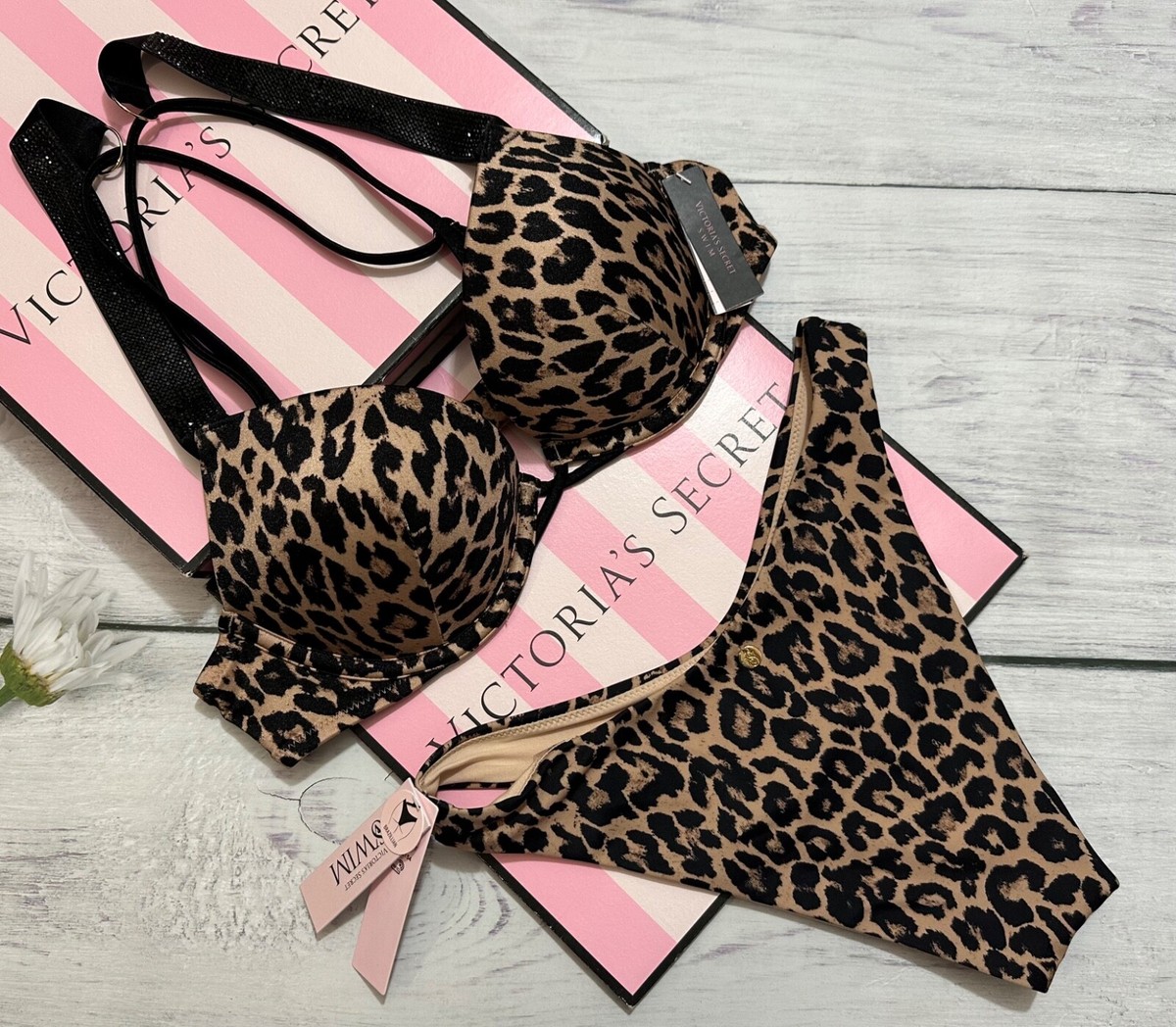 【残１】【ＸＳ】ビキニセット レオパード Victoria's Secret Victoria Secret 34B S ICON Push Up Bikini Top Bottom Set