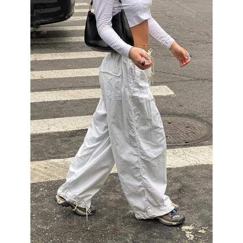Women Wide Leg Sweatpants Fashion Loose Drawstring Low Waist Pants Casual Solid