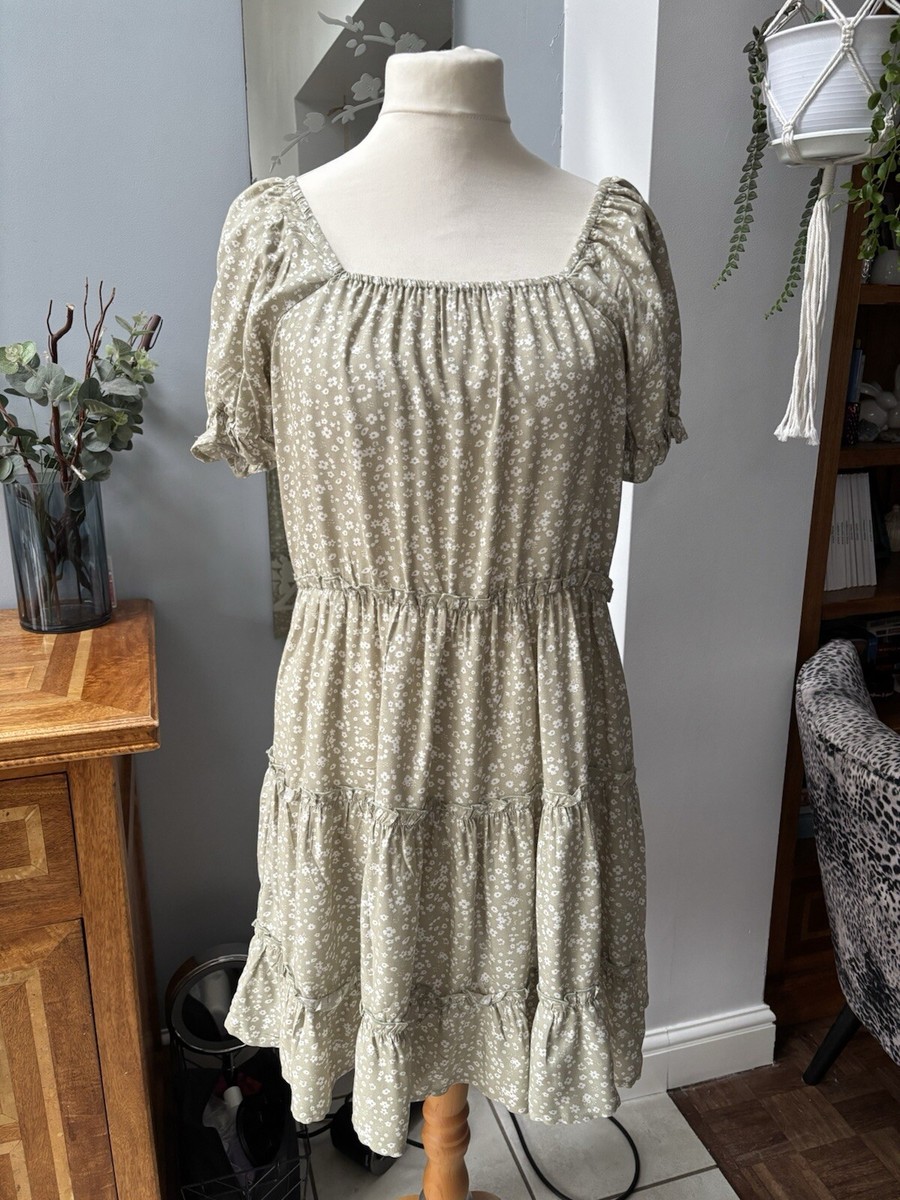 beyond words green dress Beyond Words Sage Green Ditsy Floral Peasant Dress Large