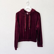 Anthropologie Daily Practice Burgundy Velour Cropped Hoodie Women  s S
