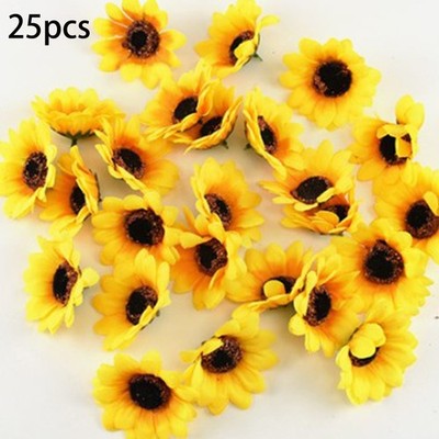 US 25 Stück Kunstblume Seide Sonnenblume Kopf Blumen Hochzeit Party Wohndeko