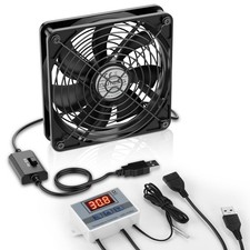 ELUTENG USB Fan 140mm with Digital Temperature Controller, 5V 14cm, Black