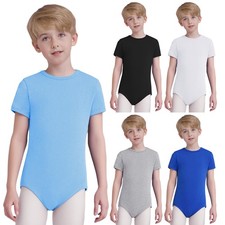 Kids Boys Solid Color Ballet Dance Leotard Activewear Athletic Biketard Bodysuit