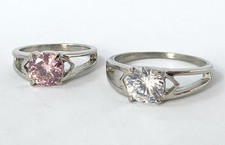 Stainless Steel CZ Pink or Clear Solitaire Prong Set Ring Band Size 5,6,7,8