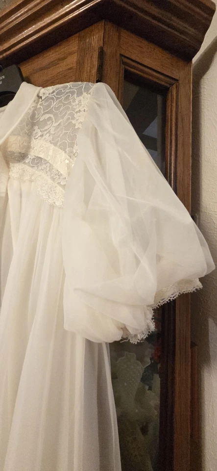 Gotham Gold Stripe 50s White Bridal Lingerie Robe Chiffon Peignoir Size Small - Image 3 of 4