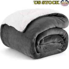 Cozy Sherpa Fleece Blanket Warm Soft Reversible Flannel Throw Durable Home D cor