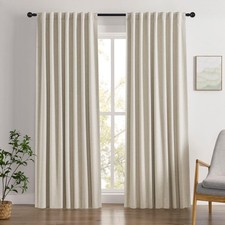 Linen Blackout Curtains 80 Inch Long Natural Thermal Insulated Back Tab Drape...