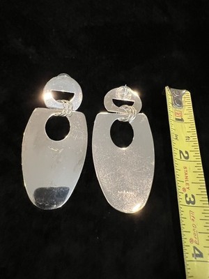 Nine West Large Silver Tone Retro Modern Triangle / Oval Drop Dangle Earrings