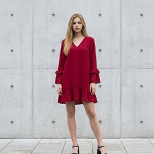 Zara Red Flowy V-Neck Ruffle Mini Dress