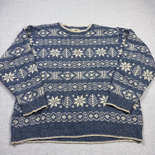 L.L. Bean Vintage Sweater Mens XL Blue Fair Isle Chunky-Knit Crew Neck Pullover, Size XL, $49.99 - Photo 2