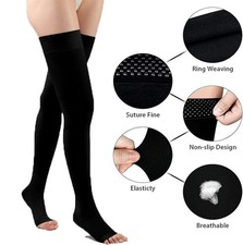 1Pair Compression Stockings Thigh High 20-30 mmHg Silicone Top Band Relief Pain