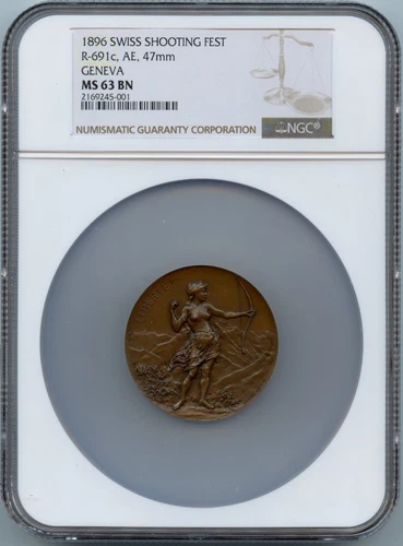 1896 SWISS SHOOTING R-691c, AE, 47mm FEST NGC MS63BN
