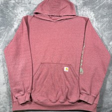 Carhartt Hoodie Mens XL Coral Pink Original Fit Spellout Graphic Kangaroo Pocket