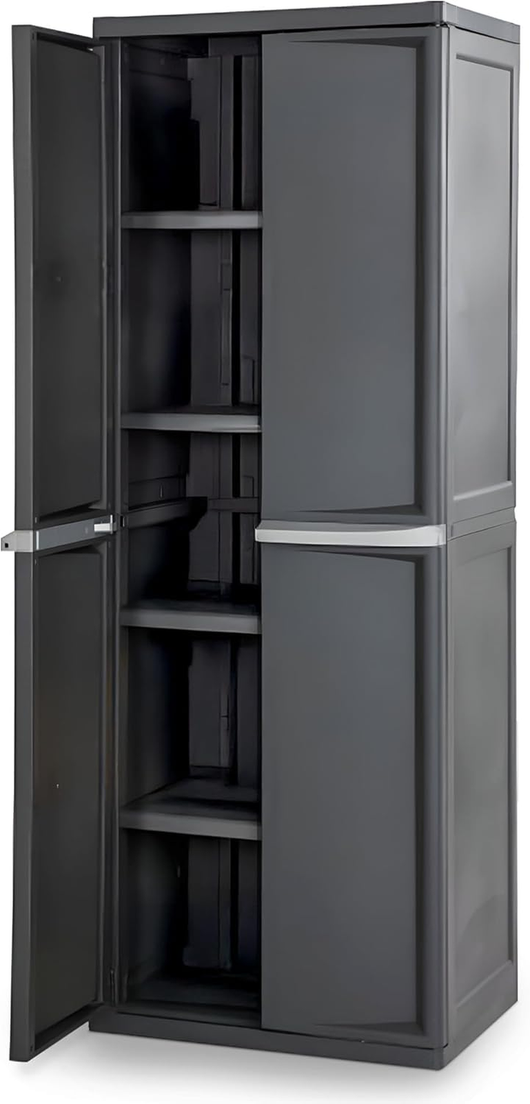 Lockable 4-Shelf Gray Plastic Storage Cabinet with Adjustable Shelves