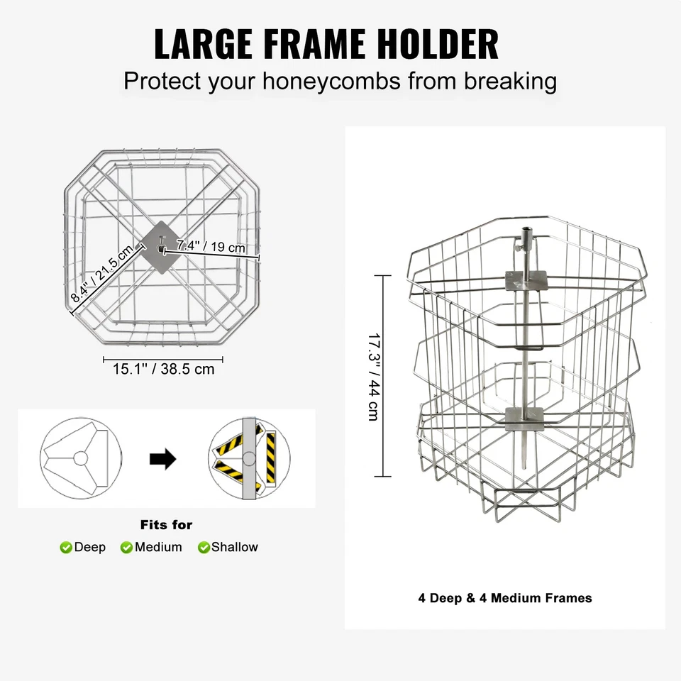 Honey Extractor 4/8 2/4 Frame Electric Stainless Steel Honeycomb Spinner Crank - Image 3 of 4
