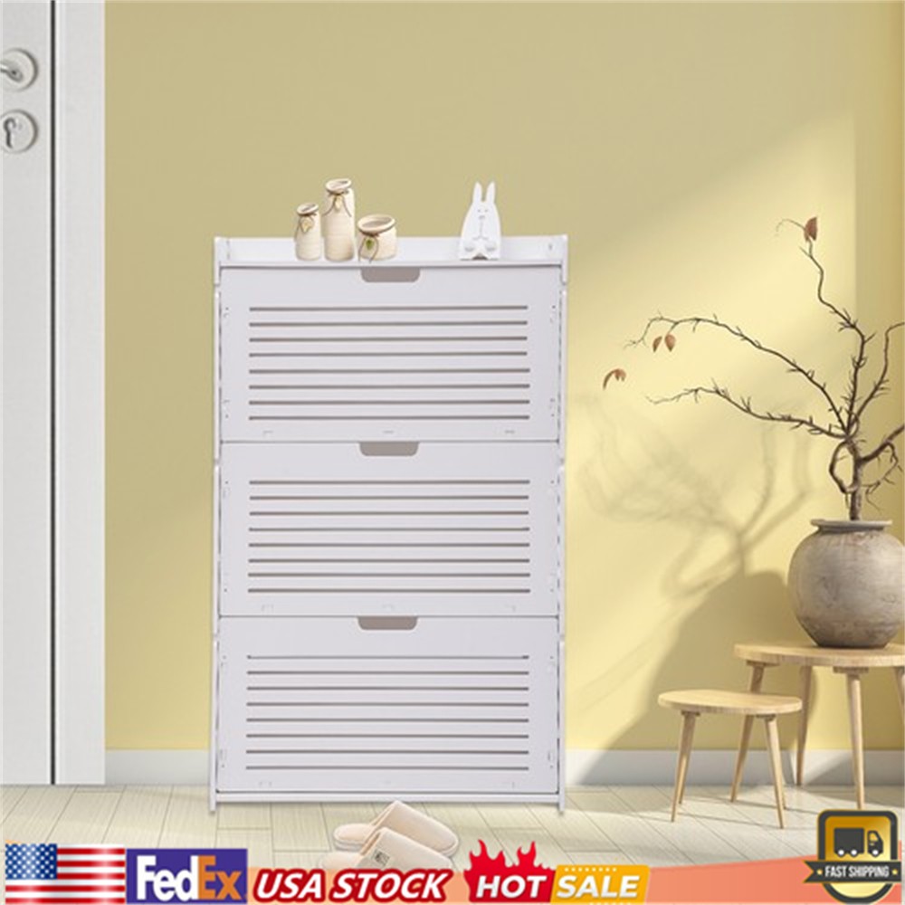 3-Tier White Shoe Organizer Cabinet for Entryway Storage-image