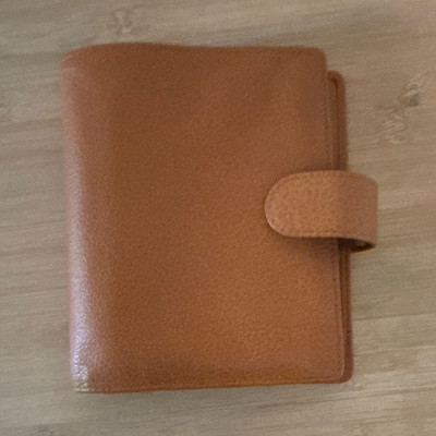 Van der Spek Brown Leather 6-Ring Planner Organizer Binder w/ Strap Snap Closure