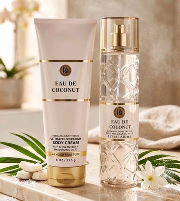 Bath & Body Works Eau De Coconut Body Mist & Body Cream 2 Piece HTF