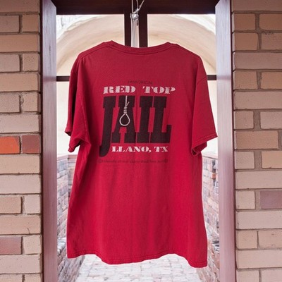 y2k vintage Red Top Historical Jail Llano, Texas Graphic L T-Shirt travel leo