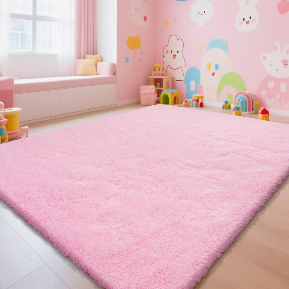 Pink Fluffy Rug Shaggy Area Rug, 9x12 Area Rugs for Girls Bedroom, Big Soft S... - Image 3 of 4