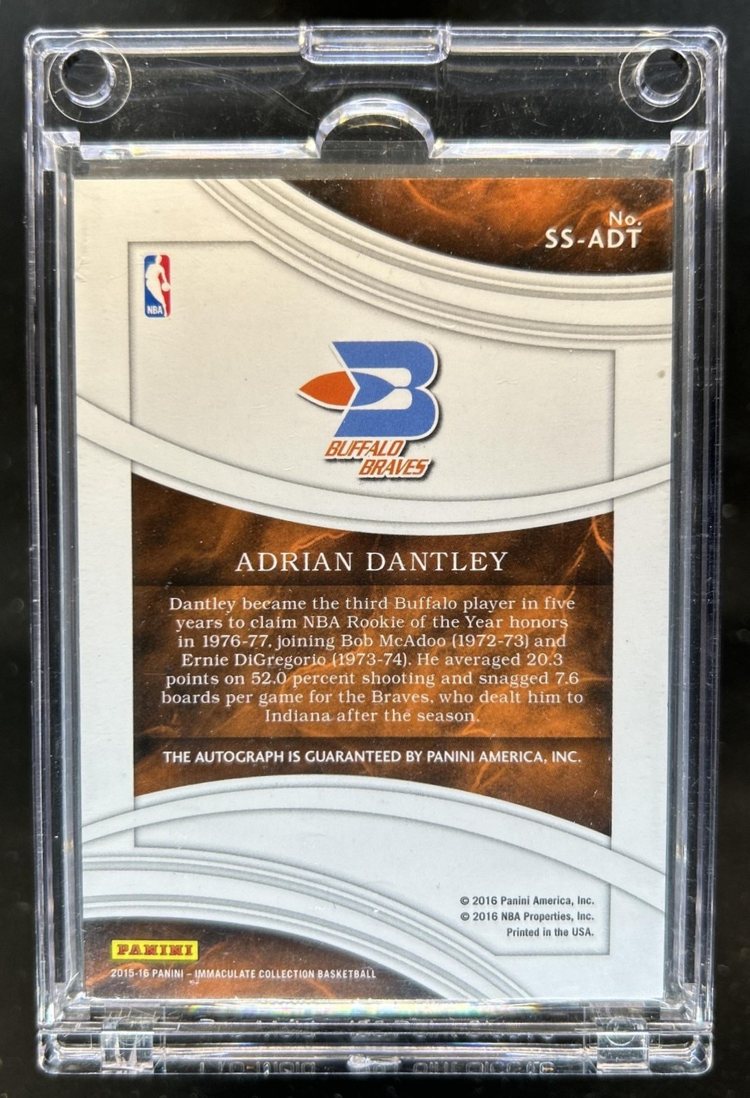 2015-16 Immaculate Adrian Dantley Shadowbox Signatures Auto Autograph #/99 view 2