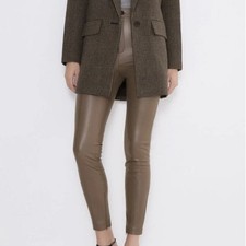 NWT Zara juniors camel faux leather leggings pants size L/Large preppy classy