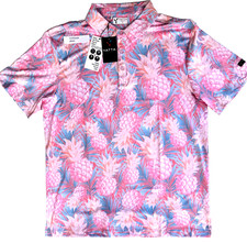 YATTA GOLF Polo Shirt PINEAPPLE PALMS Men s Large Tropical Floral NEW Tag