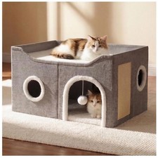 Eolahalcy Cat Beds for Indoor Cats Large Cave House Foldable Grey 23.8 Inch