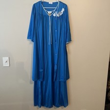 Vintage Lorraine Blue Nylon Robe  Nightgown Set Embroidery Small New With Tags