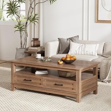 47.24" Farmhouse Coffee Table Rustic Wood Center Table with 2 Storage Drawers US
