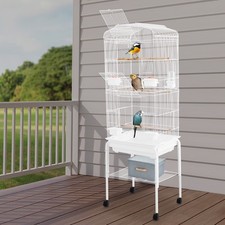 White Metal Large Bird Cage Bird Cage With Wheels Breeding Cage For Parrots