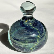 Vintage Mdina Malta Art Glass Bottle Dump Paperweight Blue Green Signed VGC
