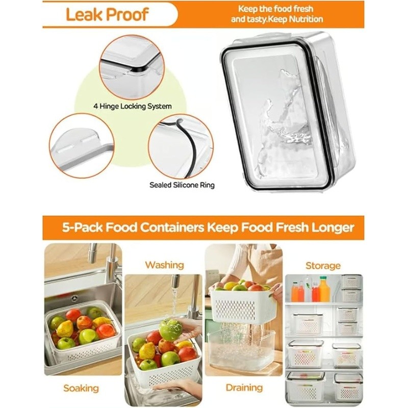 4 in 1 Food Storage Containers Airtight Multipurpose Produce Saver Colander New