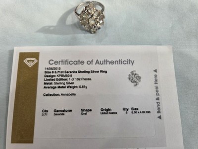 Serenite 925 Sterling Silver Ring,  Size 8