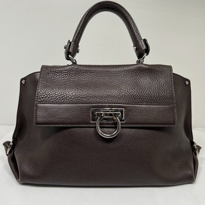 Salvatore Ferragamo Medium Sofia Satchel in Dark Brown Grained Leather