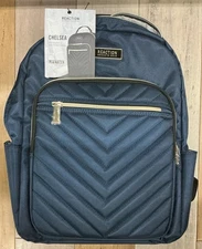 Kenneth Cole Reaction Chelsea Womens Chevron Quilted 15” Navy Laptop Backpack J5