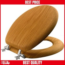 Bathroom Closed Front Toilet Seat Round Natural Oak Solid Wood Durable NEW