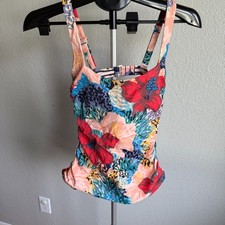 Athleta Square Neck Bra Cup Floral Printed Tankini, Bora Bora Swim Suit 34B/C