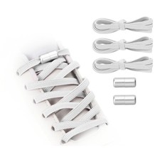 No Tie Shoelaces Tieless Elastic Shoe Laces 3Pcs with 2 Metal Buckles, White