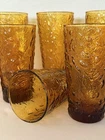 9 Vintage Anchor Hocking Lido Milano Dark Honey Amber Glass Tumblers 5.5” & 6.5”