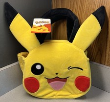 Pokemon Pikachu Plush Tote Bag Officially Licensed Product Yellow Big Face NEW