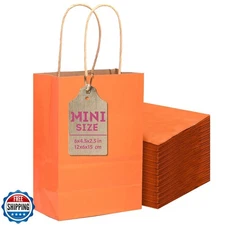 qiqee 24 Pcs Orange Mini Paper Gift Bags with Handles 6"x4.5"x2.5" Small Brow