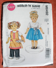 McCalls 6492 18" Doll Clothes Pattern Apron Dress Top Pants Oven Mitt Uncut