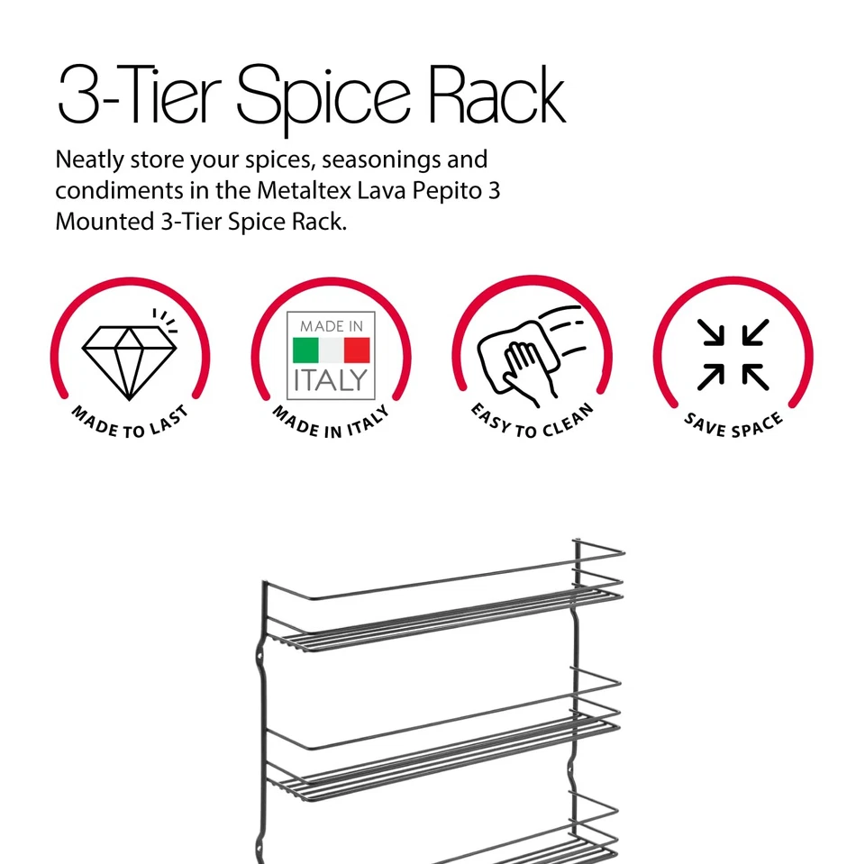 Pepito 3-Tier Spice Rack – Wall-mounted Kitchen Storage Shelf for Seasonings ... - Photo 3/4