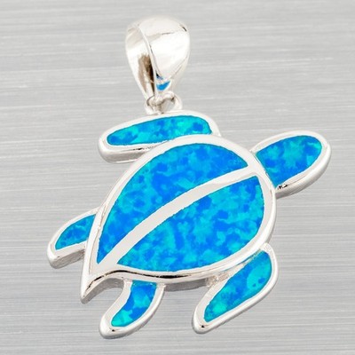 Aloha Turtle Ocean Blue Fire Opal Silver Jewelry Necklace Pendant
