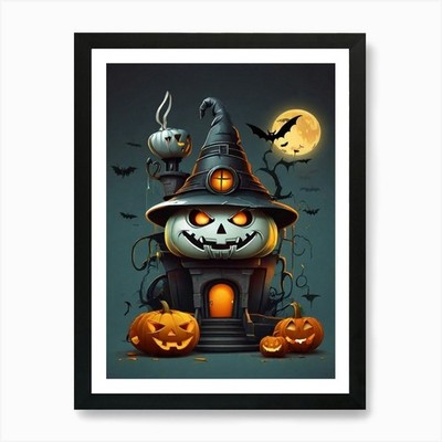 Halloween Hexenhaus 4 Kunstdruck gerahmt Wandbild Poster Leinwanddruck Bild