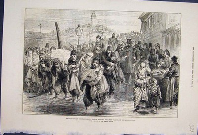 Original alter antiker Druck Starkregen Konstantinopel Verfassung 1877 Skizze