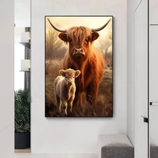 Cute Highland Cows Canvas Print Poster Canvas Painting Canvas Wall Art Picture