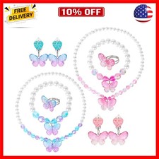 2 Sets Princess Jewelry for Little Girls, Butterfly Kids Jewelry Set, Stretch...
