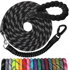 Long Dog Leash 10 FT Heavy Duty Rope Swivel Lock Reflective Bungee Padded Handle